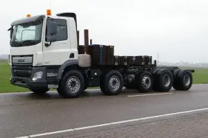 Opbouw Daf CF 8x4 naar 10x4 met Wide Spread Gestuurde achteras 48,5 ton